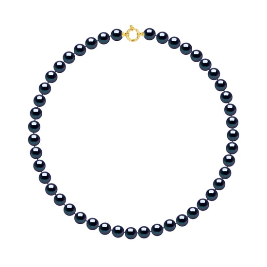DIADEMA - Necklace - Real Freshwater Pearls - Black Tahitian Style - Yellow Gold