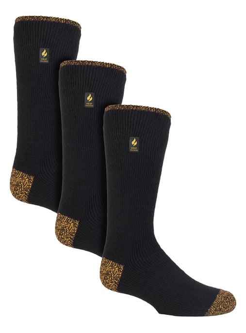 3 Pair Multipack Mens Long Thermal Work Socks | Heat Holders | Thick Knee High Heavy Duty Boot Socks - Black - Image 1