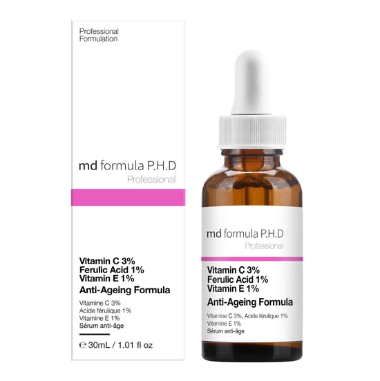 MD Formula P.H.D Serum Antienvejecimiento 30ml Vitamina C 3%, Ácido Ferúlico 1%, Vitamina E 1%. - Image 2