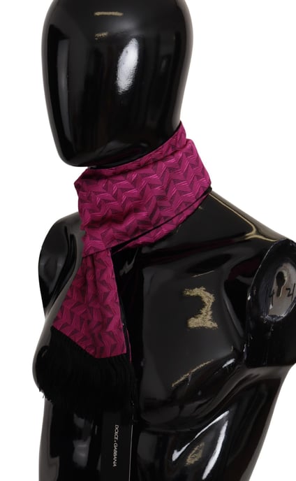 Chal de Seda Para Hombre con Flecos de Patrón Geométrico Magenta de Dolce & Gabbana - Image 2