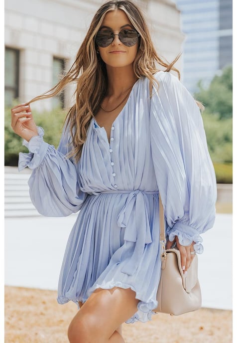 Mono con volante plisado y lazo en la cintura para mujer de en azul cielo. - Image 5