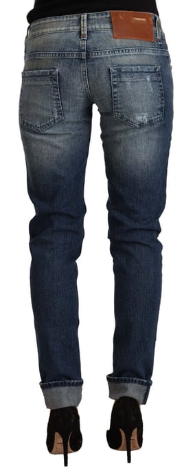 Acht Jeans de Mujer Azul Lavado Bajo Cintura con Dobladillo Doblado Ajustados - Image 3