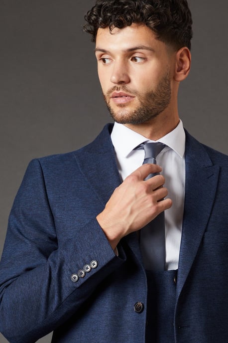 Navy Tweed Look Tailored Fit Suit Jacket