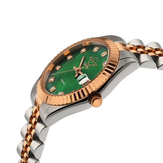 GV2 Naples 12408 Reloj de cuarzo suizo para mujer con esfera verde y fecha en dos tonos y diamantes - Image 3