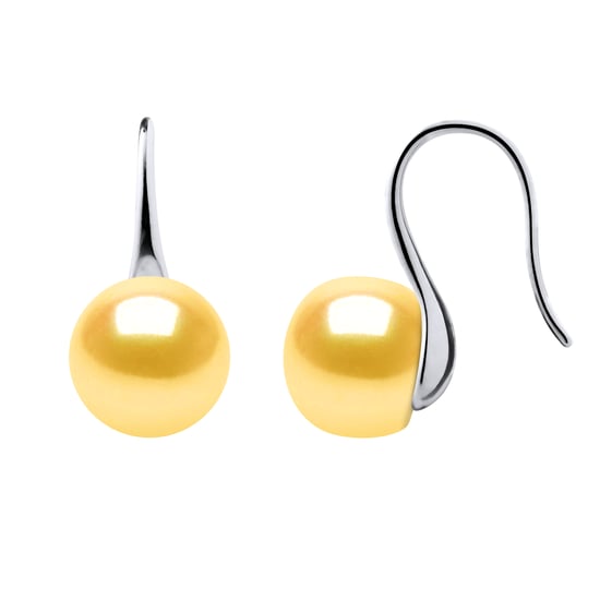 Earrings Hooks Freshwater Pearls 9-10 mm Buttons Golden 925