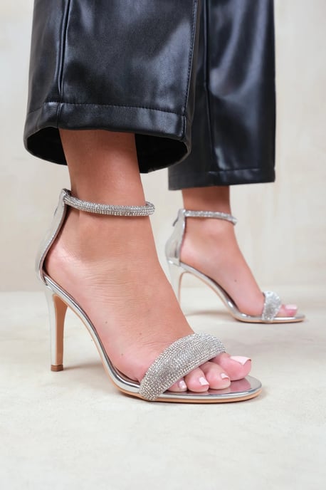 Wheres That From Womens 'France' Wide Fit High Heel Sandals With Diamante Ankle Strap