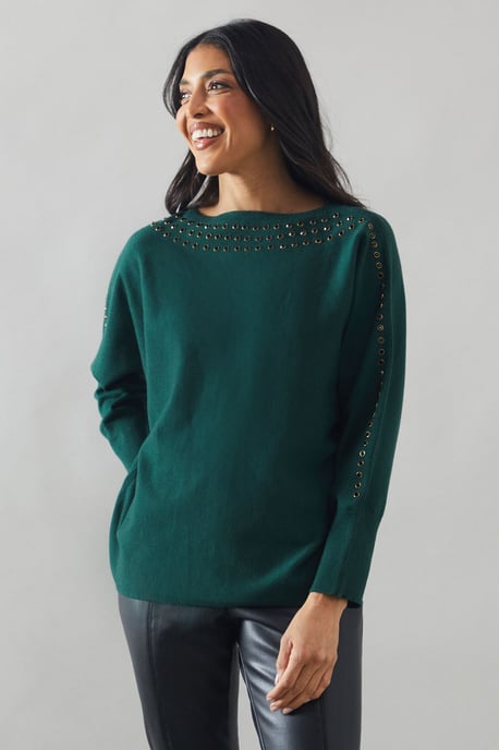 Stud Detail Boat Neck Jumper