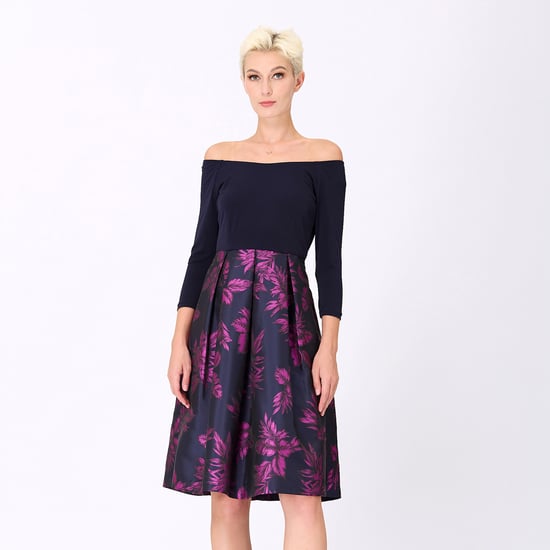 Bi-material dress with floral brocade - Image 1