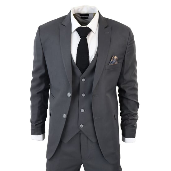 Traje clásico liso de 3 piezas color carbón IM1 para hombre - Image 2