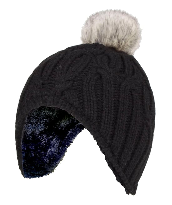 Heat Holders - Girls Cable Knitted Beanie Hat with Pom Pom Bobble for Winter | Gorro aislante térmico cálido - Gris nube - Image 1