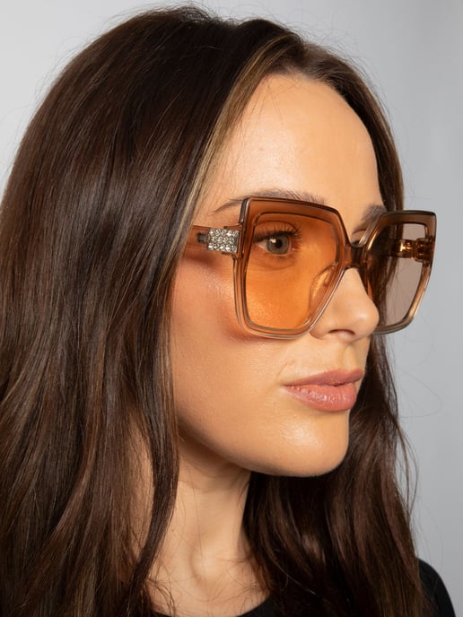 Oversize Cateye Sunglasses with Diamante Detail in Champagne