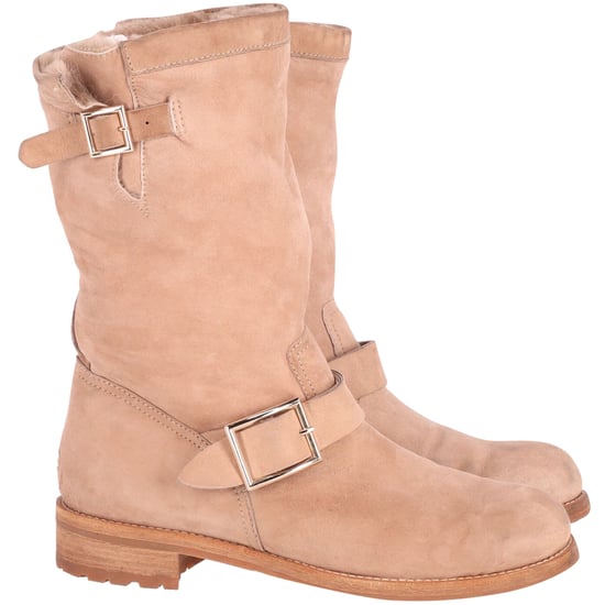 Jimmy Choo Flat Biker Boots in Nude Suede - Image 1