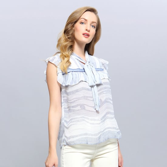 Linear Wave Print Ruffle Top - Image 2