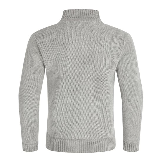 Men's Cardigan with Zip and Stand-Up Collar, Lined Chunky Knit Pullover Light Grey - Image 3