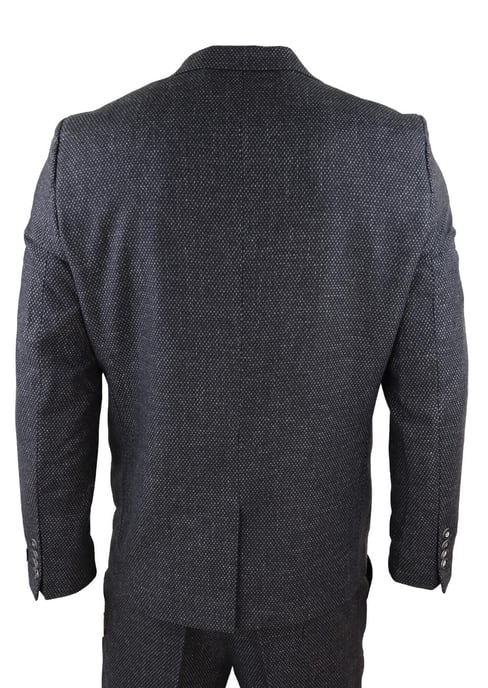 Traje de tweed de espiga negro de tres piezas para hombre - Image 6