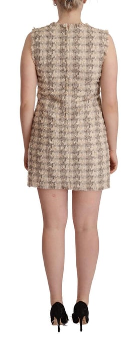 Vestido mini sin mangas a cuadros beige de Dolce & Gabbana para mujer. - Image 3