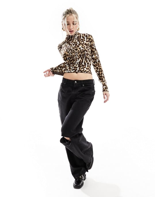 ASOS DESIGN jumper with high neck in animal pattern
