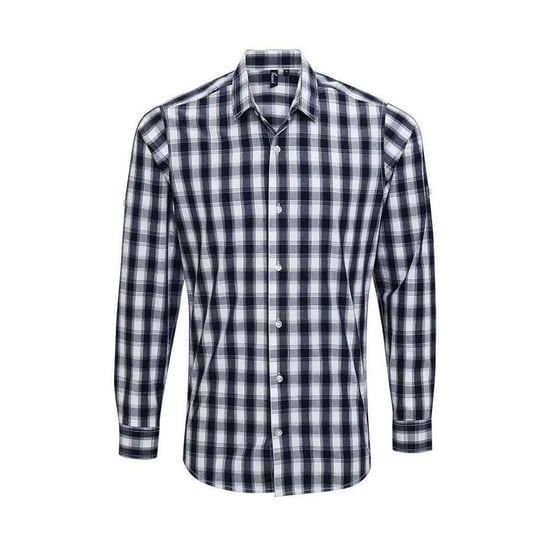 Premier Mens Mulligan Checked Cotton Long-Sleeved Shirt (White/Navy) - Image 1