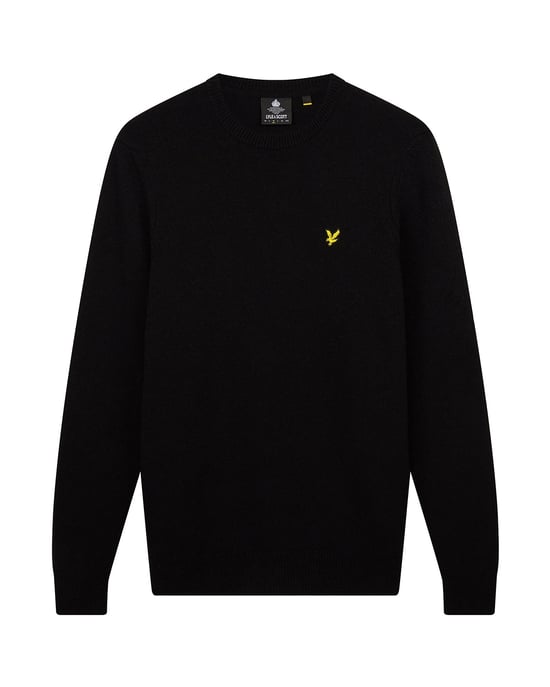 Jersey de mezcla de jaspeado en negro azabache de lana de cordero con cuello redondo de Lyle & Scott - Image 5