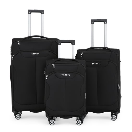 Black Soft Shell Suitcase 8 Wheel Luggage Travel TSA Light Carry On Cabin Bag