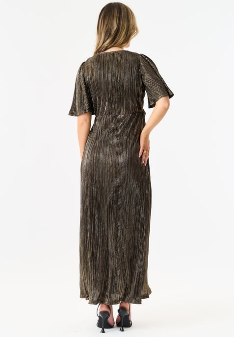 Black Metallic Plisse Maxi Dress