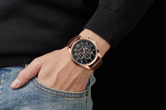 Hand Assembled Anthony James Moonphase Chronograph Rose Black