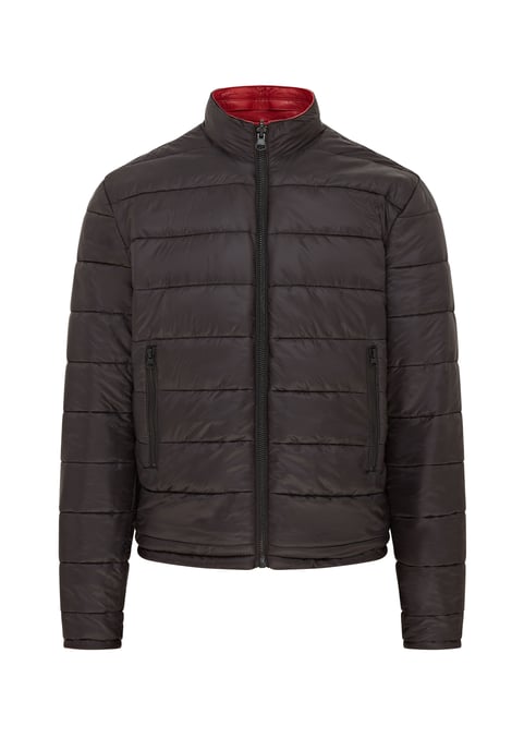 Mens Red Reversible Bomber Leather Jacket - Raufoss