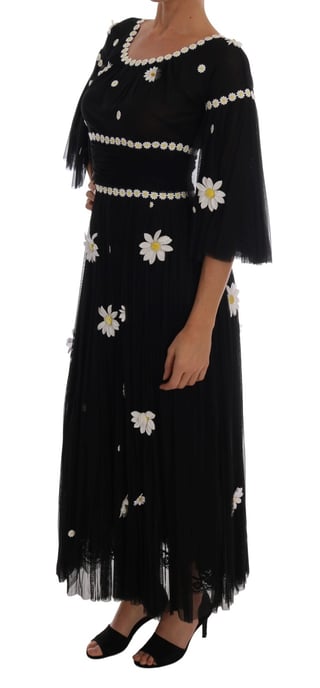 Vestido bordado de seda negra con margaritas de Dolce & Gabbana - Image 2