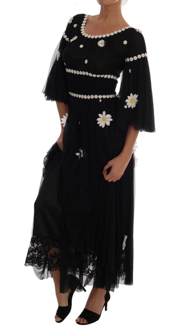 Vestido bordado de seda negra con margaritas de Dolce & Gabbana - Image 4