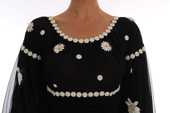 Vestido bordado de seda negra con margaritas de Dolce & Gabbana - Image 5