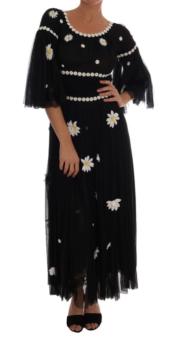 Vestido bordado de seda negra con margaritas de Dolce & Gabbana - Image 1
