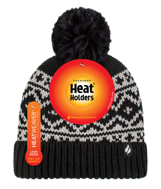 Gorro de mujer con estampado | Calentadores | Tejido de punto grueso con forro polar Heatweaver | Estilo Billingen - Negro - Image 2