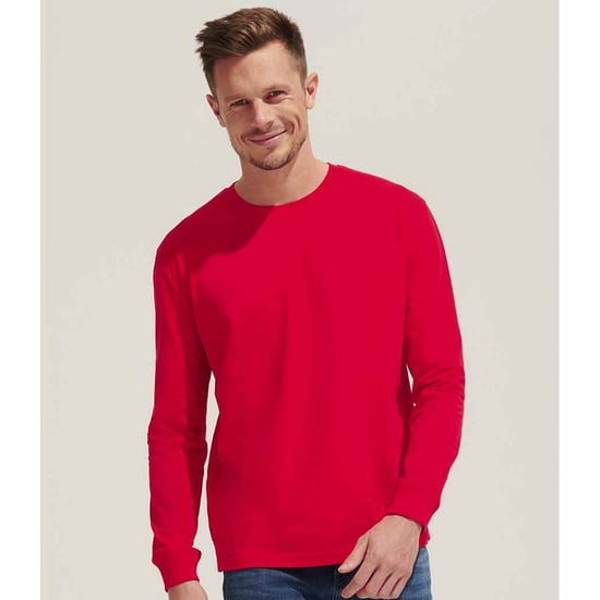 SOLS Unisex Adult Pioneer Organic Cotton Long-Sleeved T-Shirt (Bright Red) - Image 3