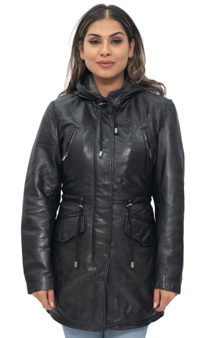Womens Leather Hooded Parka Jacket-Bucharest