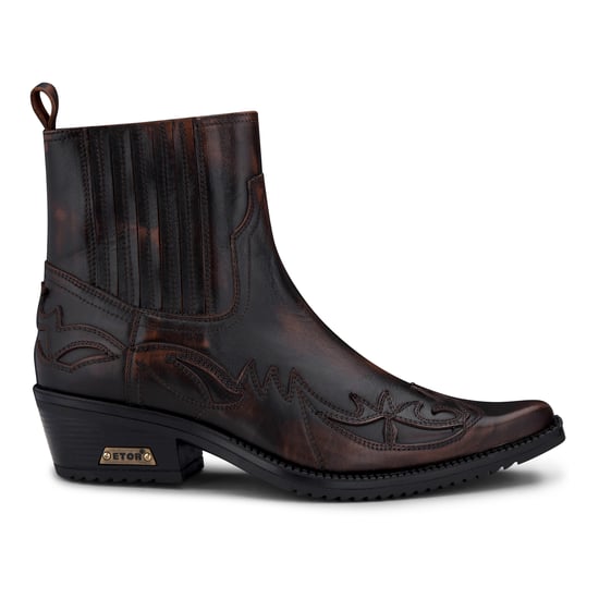 Mens Black/Brown Winklepicker Cowboy Ankle Boots