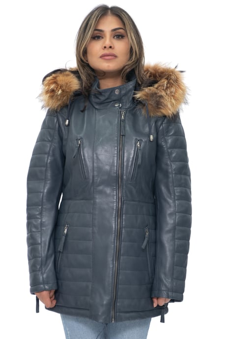 Womens Quilted Leather Parka Jacket-Curitiba