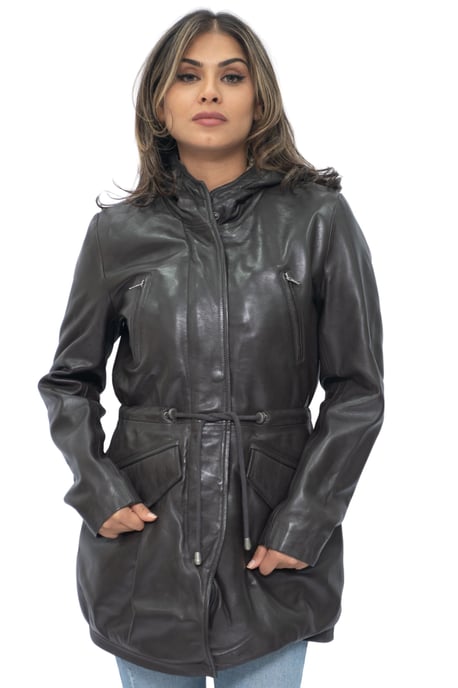 Womens Leather Hooded Parka Jacket-Bucharest