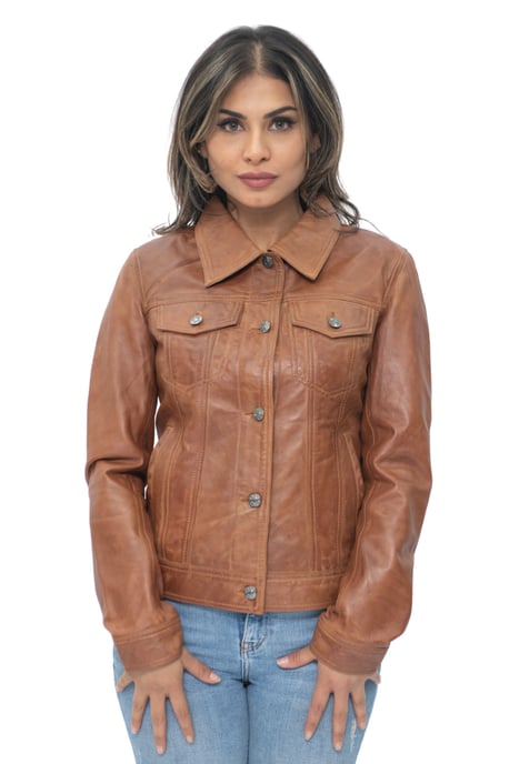 Womens Leather Trucker Jeans Jacket-Anderlecht