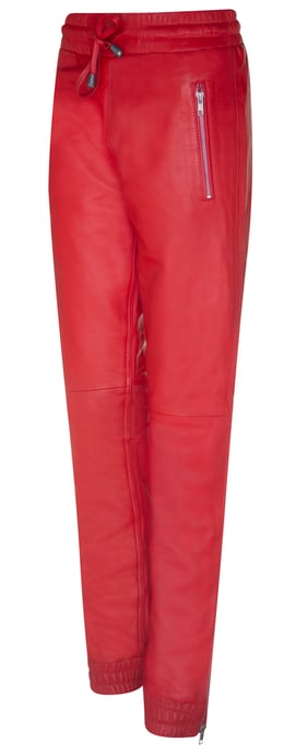 Women's Red Nappa Leather Trousers Joggers