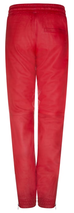 Women's Red Nappa Leather Trousers Joggers
