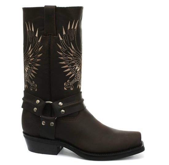 Grinders Mens Brown Leather Cowboy Boots-Bald Eagle