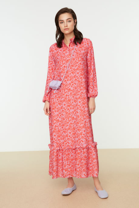 Trendyol Women's Standing collar A-line Maxi Modest Dress - Image 3