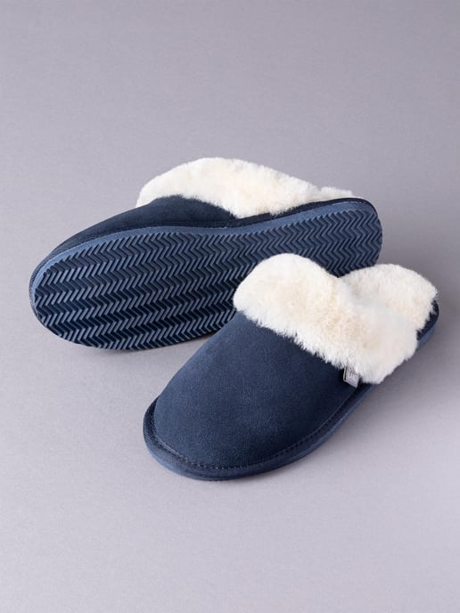 Ladies' Sheepskin Slider Slippers in Navy