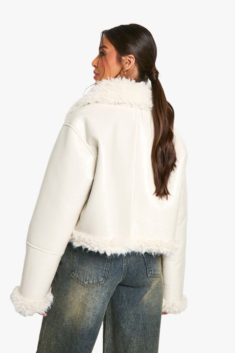 Vinyl Faux Fur Trim Jacket - Image 2