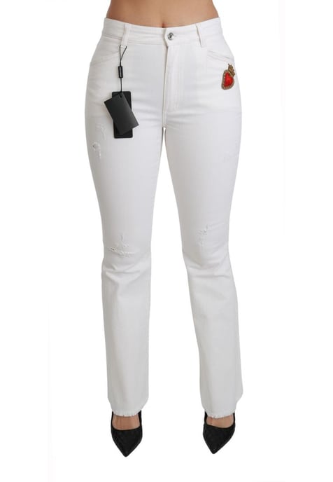 Pantalones acampanados de algodón elástico blancos Heart de Dolce & Gabbana para mujer - Image 1