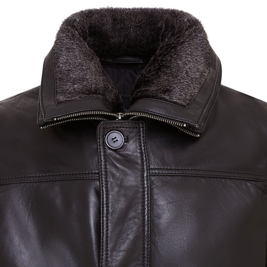 Mens Black Mid-Length Warm Leather Trench Coat - Varkaus