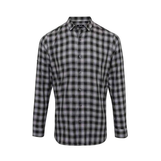 Premier Mens Mulligan Checked Cotton Long-Sleeved Shirt (Steel/Black) - Image 1
