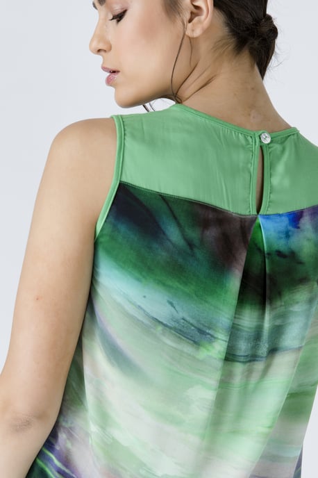 Green Keyhole Detail Print Top