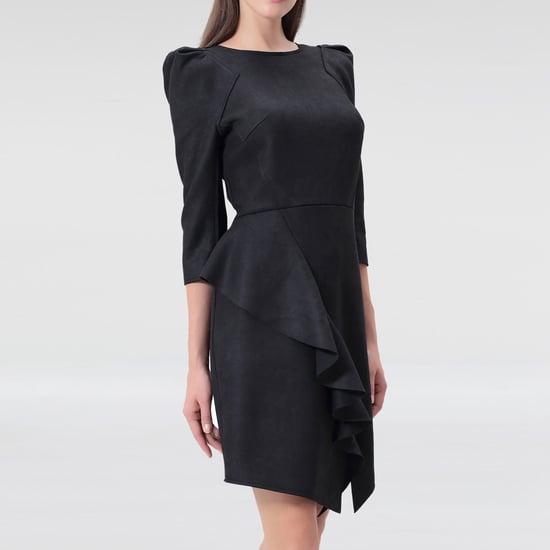 Stretch suede dress with ruffle on skirt - Image 1
