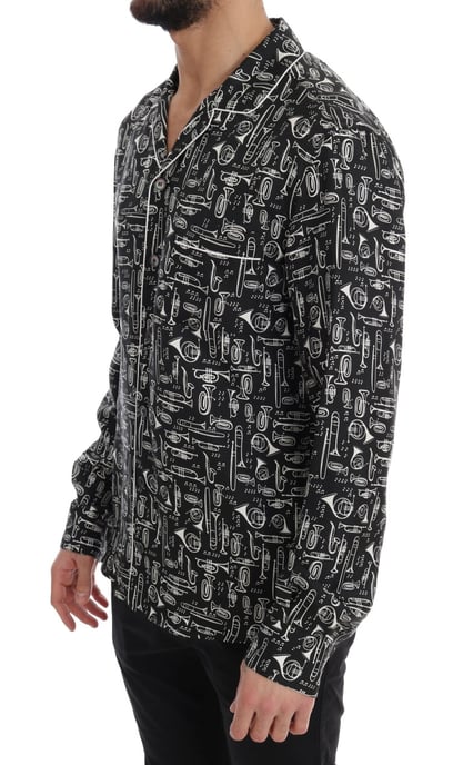 Camisa Casual de Seda Negra con Motivo JAZZ de Dolce & Gabbana - Image 2